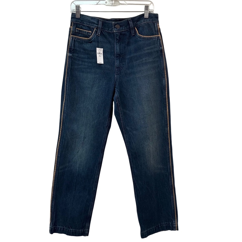 Banana Republic High-Rise Vintage Straight Jeans 28P Dark Wash Piping 580589